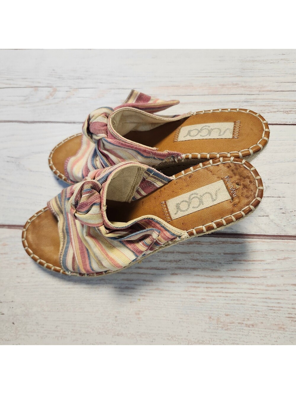 Sugar womens striped espadrille wedge slide sandals size 9.5 - Picture 5 of 9